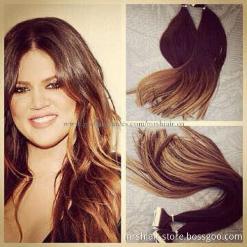 Ombre color tape weft hair, silky straight, AAAA Remy quality, T color, small order, 12 to 32 inches